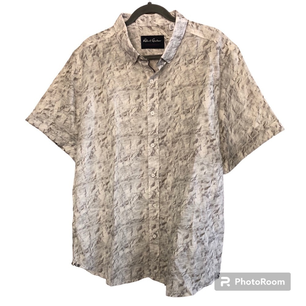 Robert Graham Marbella Short Sleeve Linen Blend Button-Up Shirt NWOT Plus Sz 3XL